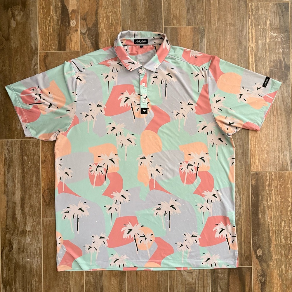 Bad Birdie Short Sleeve Golf Polo Shirt Abstract Colorful Palm Tree‎ 2XL